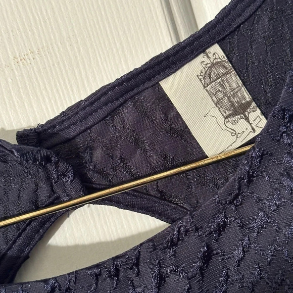 BIRDCAGE Anthropologie Navy Blue Sleeveless Cocktail Dress LARGE Back Cut Out - Picture 3 of 14